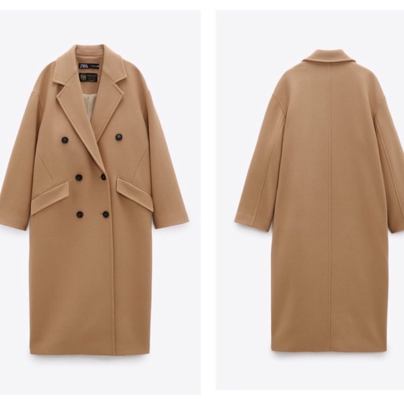 Zara Manteco Coat oversized camel wool  double breasted Size XS - Picture 4 of 11
